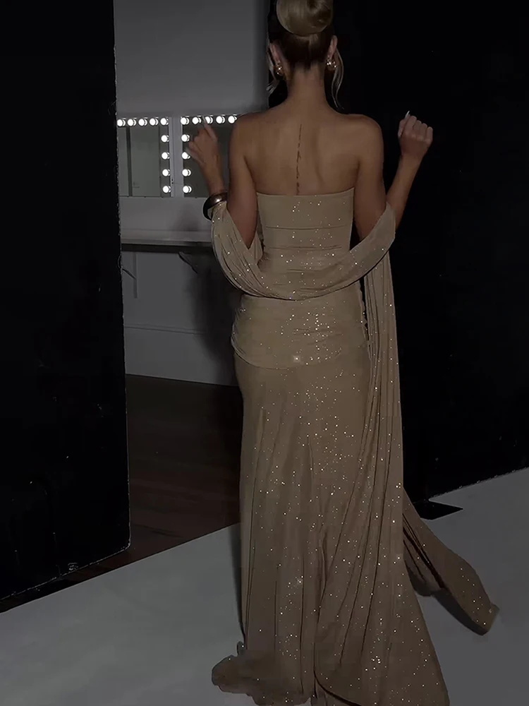 Sukienka Whatiwear z brokatową wstążką, damska, Y2K, letnia, bez ramiączek, wiązana, elegancka, marszczona, patchworkowa, na przyjęcie urodzinowe, do klubu, seksowna, obcisła.