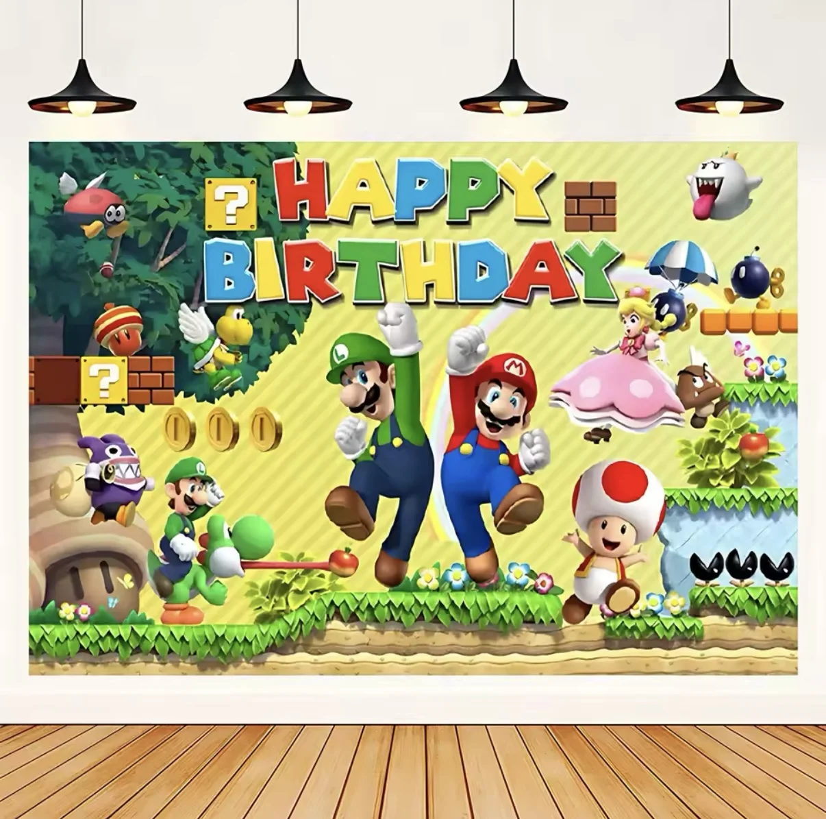خلفية موضوع سوبر م آند ماريوسيد لفيلم الرسوم المتحركة، لوازم تزيين حفلات أعياد الميلاد، لافتة للأطفال والأولاد، خلفيات صور هدية #2