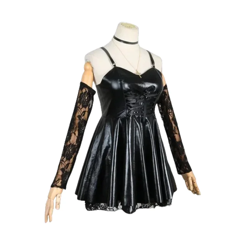 2025 yiyi death note traje misa amane cosplay conjunto completo roupas de couro sexy vestido renda suspender meias colar peruca h
