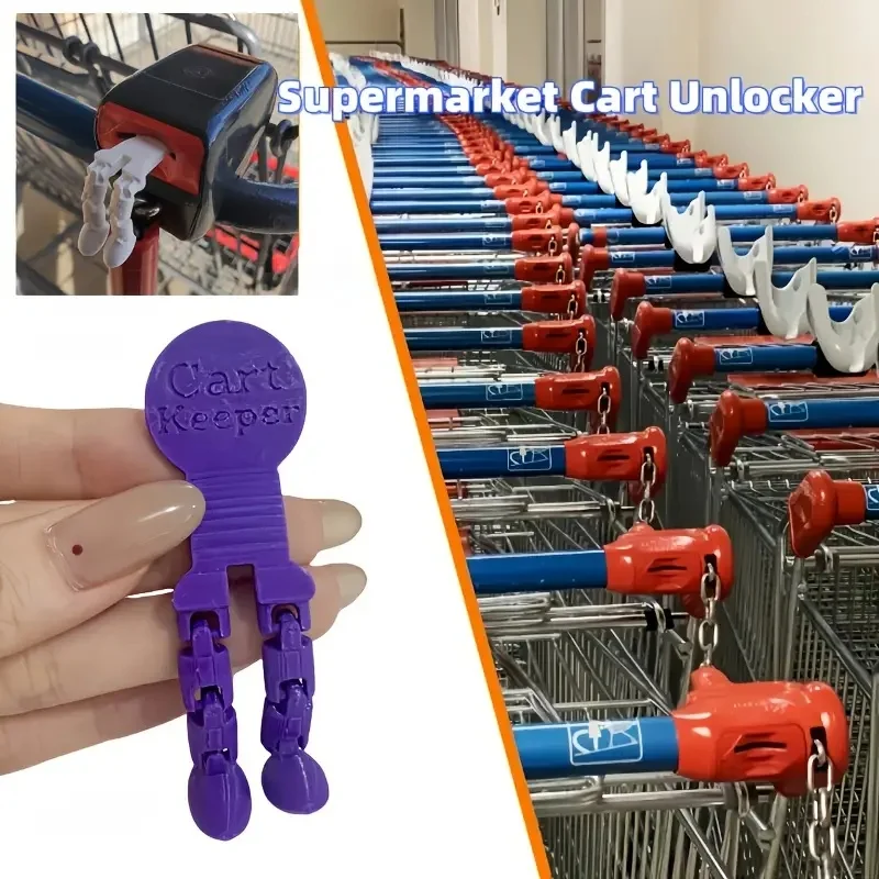 Porte-clés créatif pour panier de courses, outil de déverrouillage et jeton de chariot. Plastique durable, design mignon et portable. Grande idée cadeau.