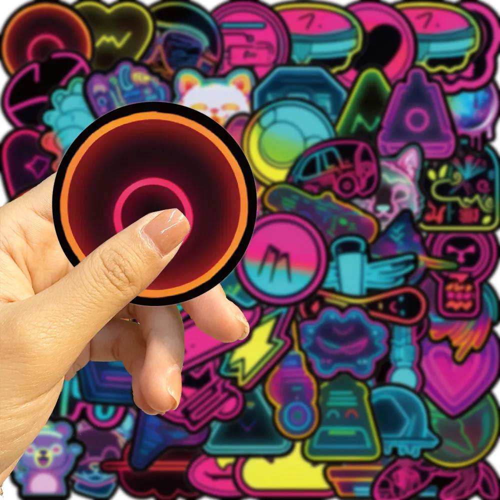 ملصقات على شكل نيون مكونة من 60 قطعة - ديكور نابض بالحياة للعناصر اليومية والأدوات الإلكترونية (متجر Anime Worlds)