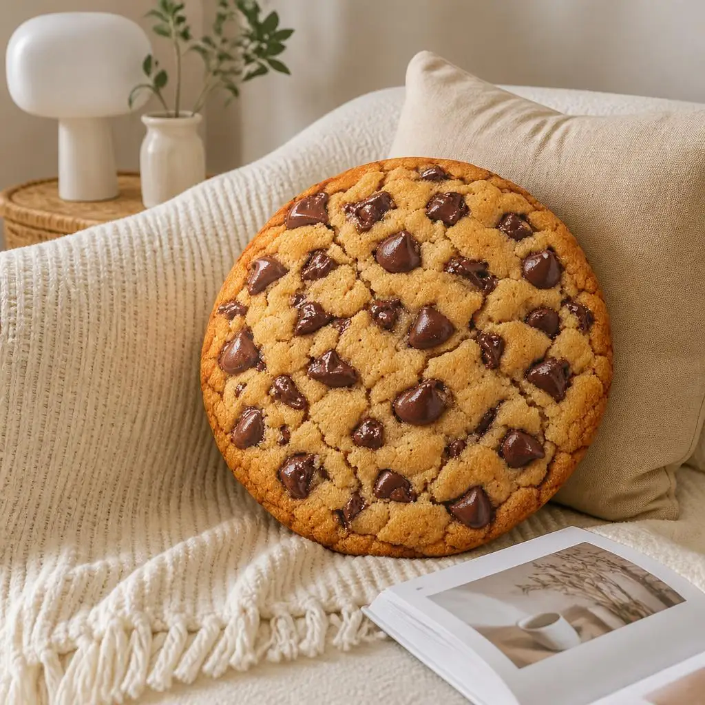 Chocolate Chip Cookie Plush Pillow Foodie Throw Cushion Shaped Stuffed Decorative Sofa Bed Home Decor Gift for Dessert Lovers