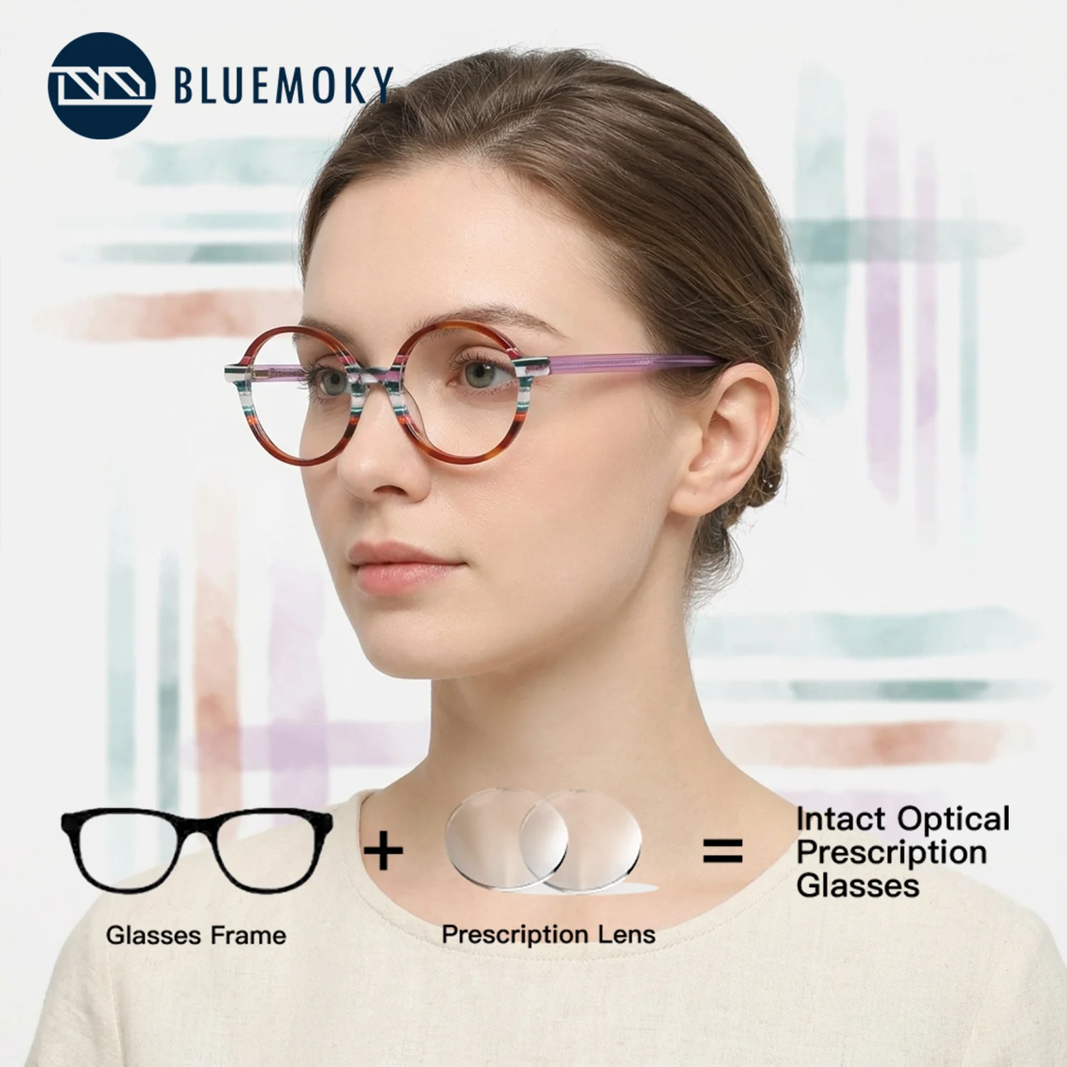 BLUEMOKY (S Size) Acetate Round Prescription Photochromic Anti Blue Light Graduated Glasses for Myopia Woman