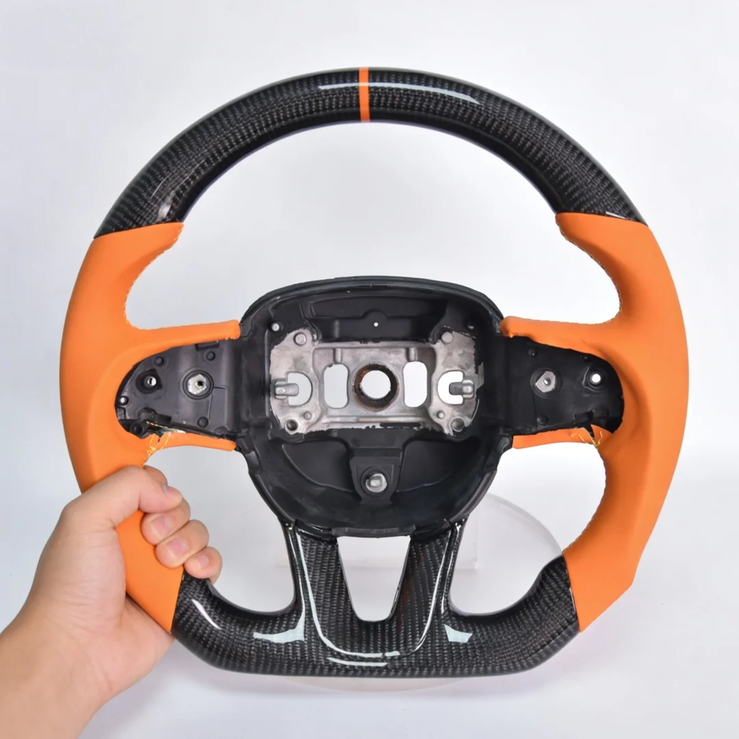 

Customized Sport Leather Carbon Fiber Steering Wheel for Dodge Charger Challenger Hellcat SRT RT Car Accessories