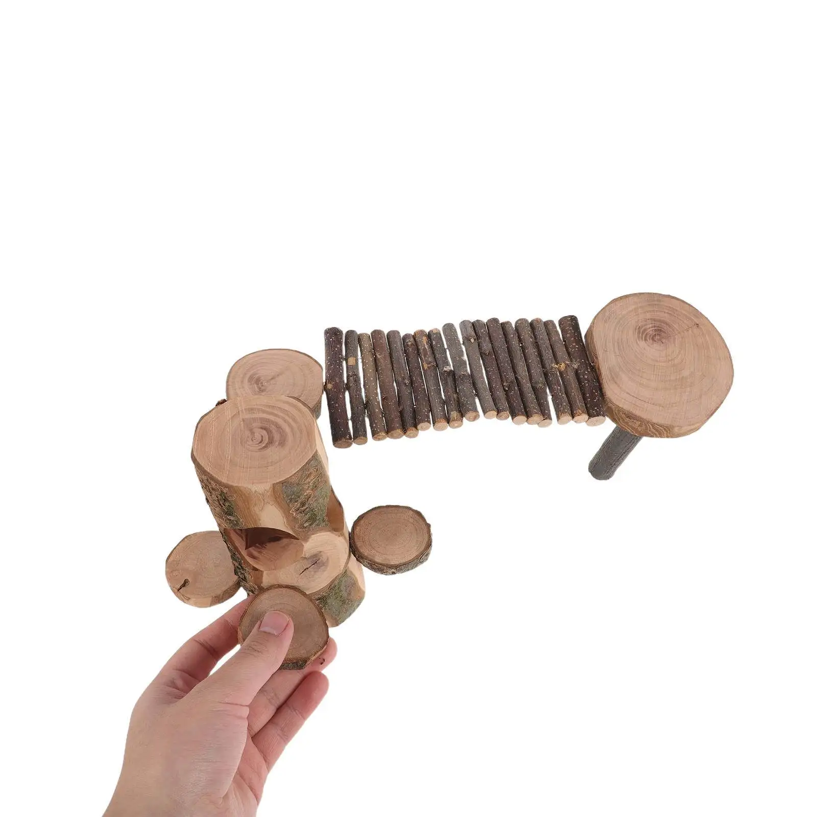 Hamster Climbing Wooden Stand Platform Natural Wood Ladder Hideout Cave Small Animal Activity Playground for Dwarf Hamster