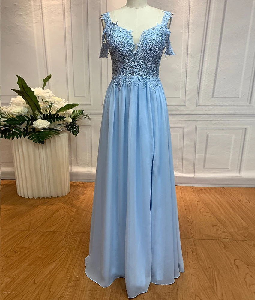 

Customized High Quality Chiffon A-Line Spaghetti Straps Appliques Crystal 3D Flowers Evening Dress Fashion V-Neck prom dresses