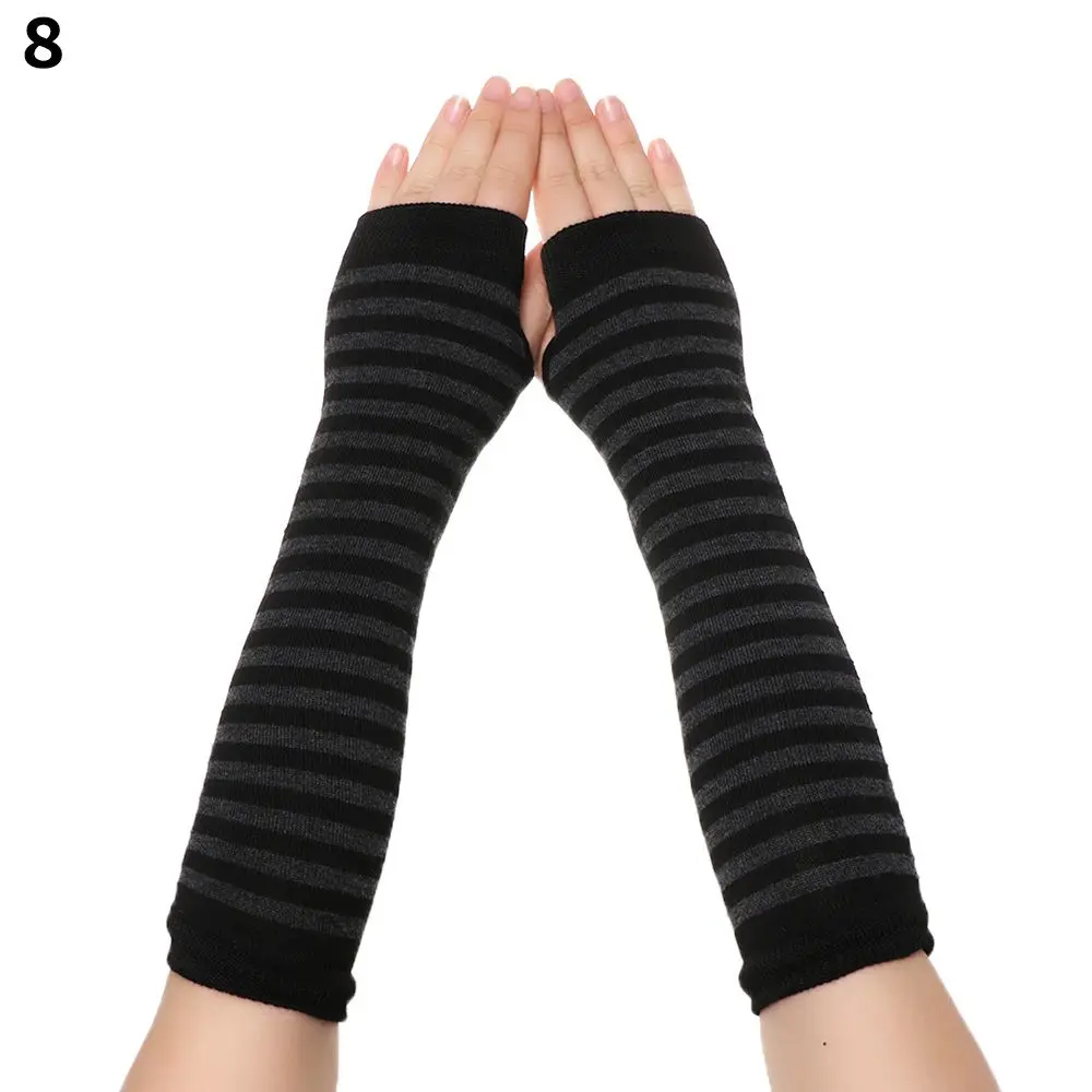 Women Girls Cotton Arm Cover Fingerless Long Glove Knitted Gloves Wristband Elbow Mitten