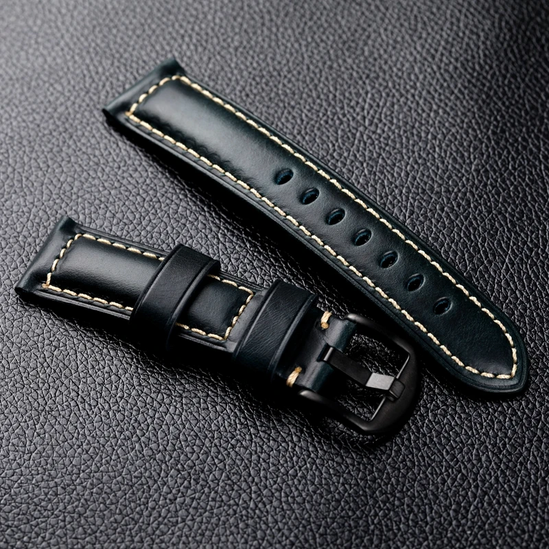 Handmade Head Layer Cowhide Leather Strap 18 19 20 21 22 23 24 26MM Oil Waxed Leather Genuine Leather Vintage Men Bracelet