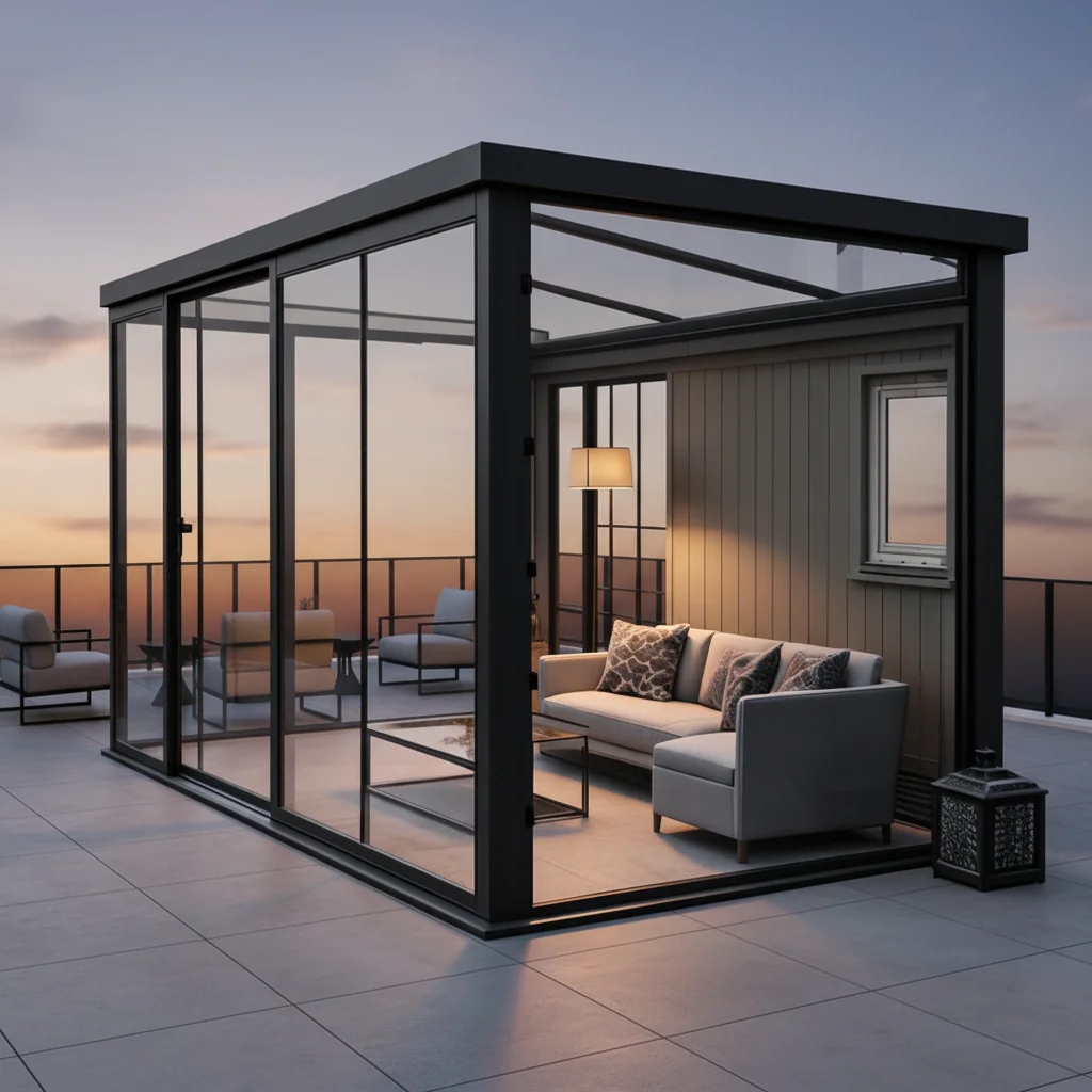 Modern Windproof Aluminum Sunroom Full Thermally Insulated Glass Outdoor Garden Room Weatherproof Greenhouse Cabin
