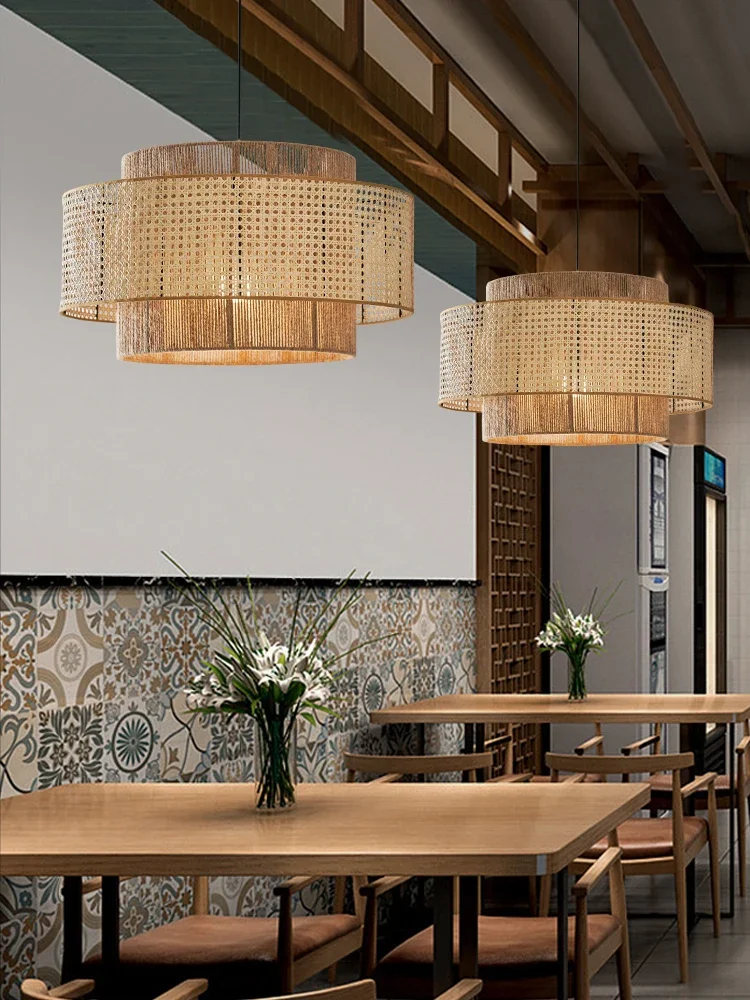 Hemp rope chandelier zen tea room B & B retro industrial style restaurant bedroom new Chinese hotel lamp