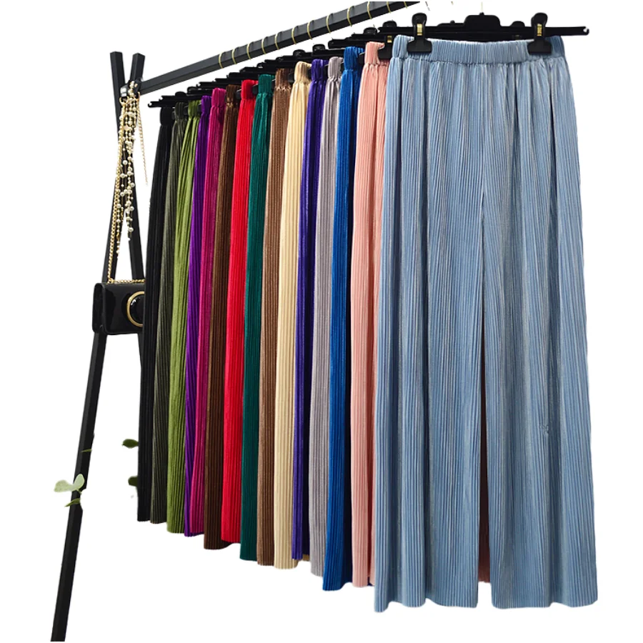 2024 Spring plus size Pleated Straight Pants Women Fashion Casual wide leg Pants Streetwear Loose Japanese Ice Silk Trousers