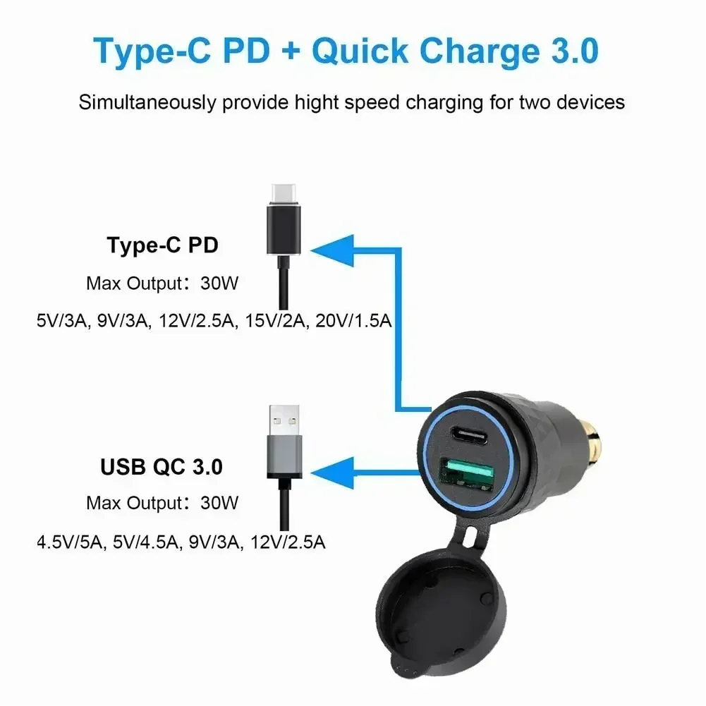 BMW 오토바이 듀얼 USB 충전기, DIN 플러그 소켓 어댑터, 4.2A 고속 충전 플러그 소켓 전원 어댑터, C타입 오토바이 자동차 충전기 자동차 충전기