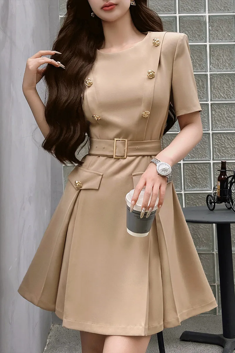 

DABUWAWA Tienda Vestidos Elegantes Para Mujeres Double-Breasted Dresses For Women Belt Empire Folds Skirt Y2K 원피스 DA1BDR067