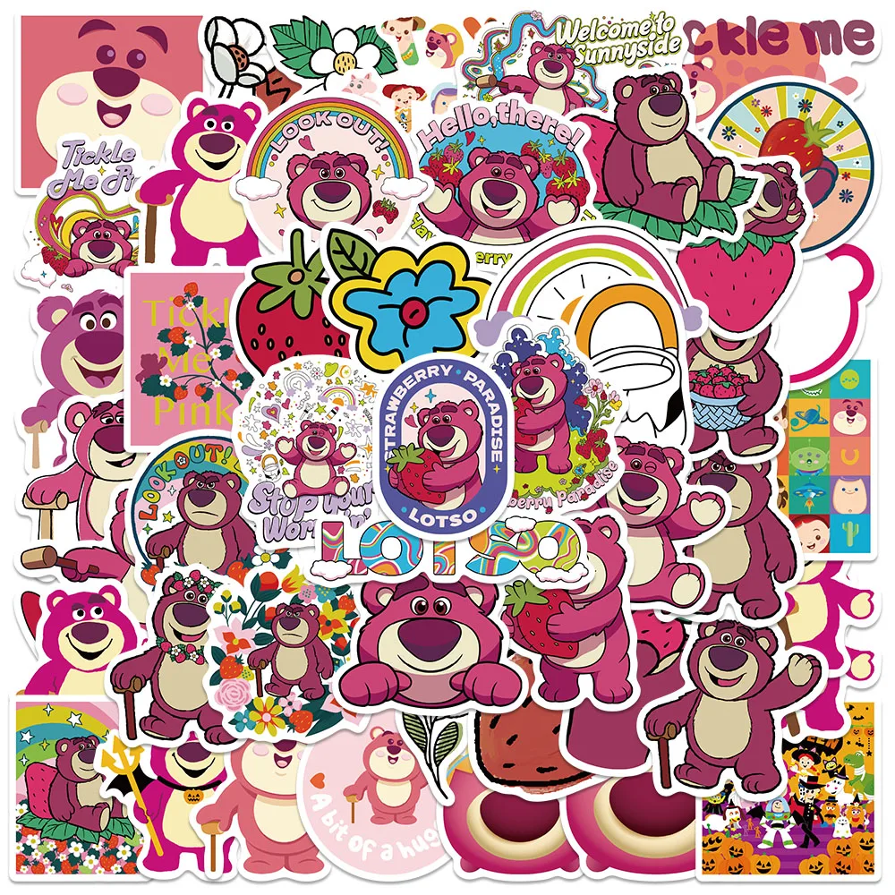 50PCS Disney Lotso Pink Strawberry Bear Toy Story Cute Cartoon Car Cup Motorcycle Laptop Vinyl Graffiti Stickers Decal DIY Gift