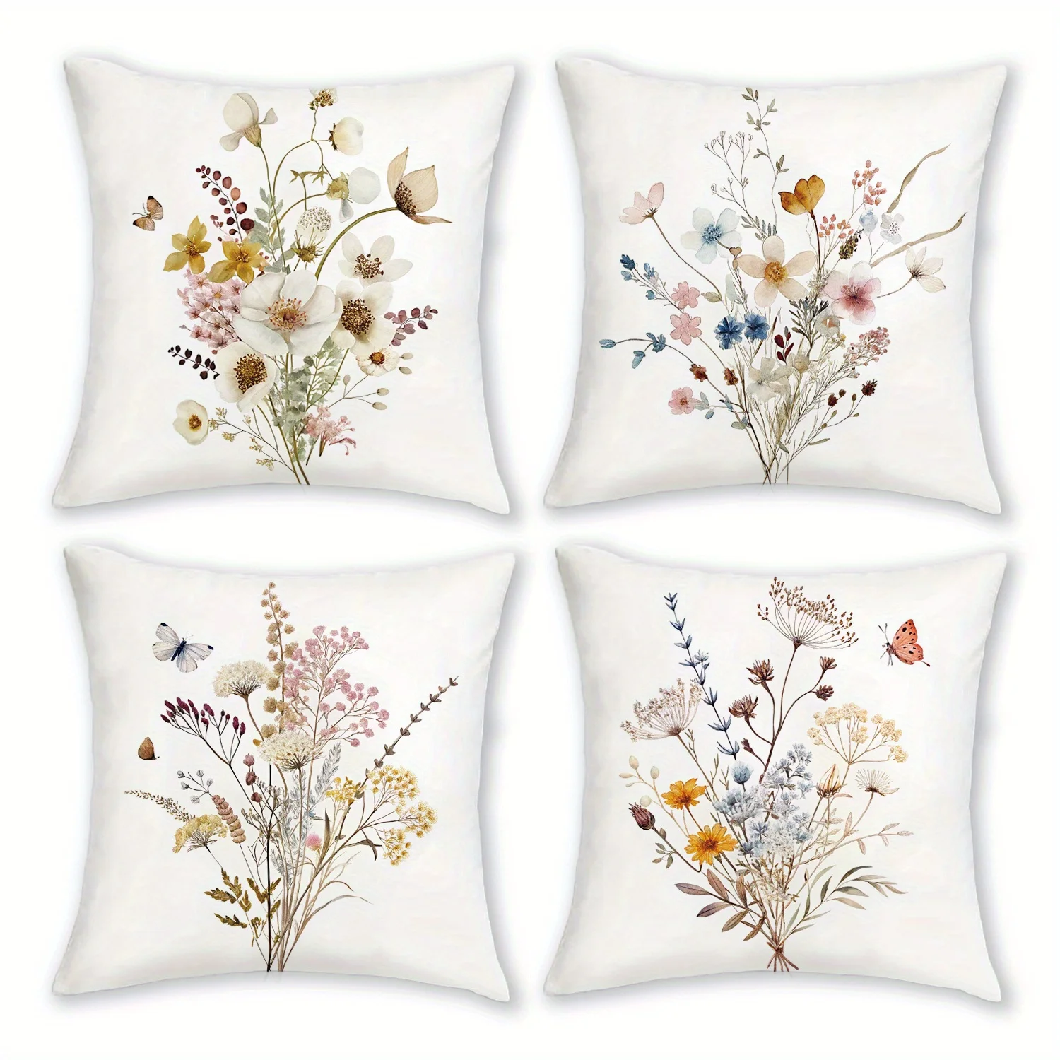 1/4pcs Floral Printed Pillowcases with Butterflies Sofa cushion cover home bedroom room decoration
