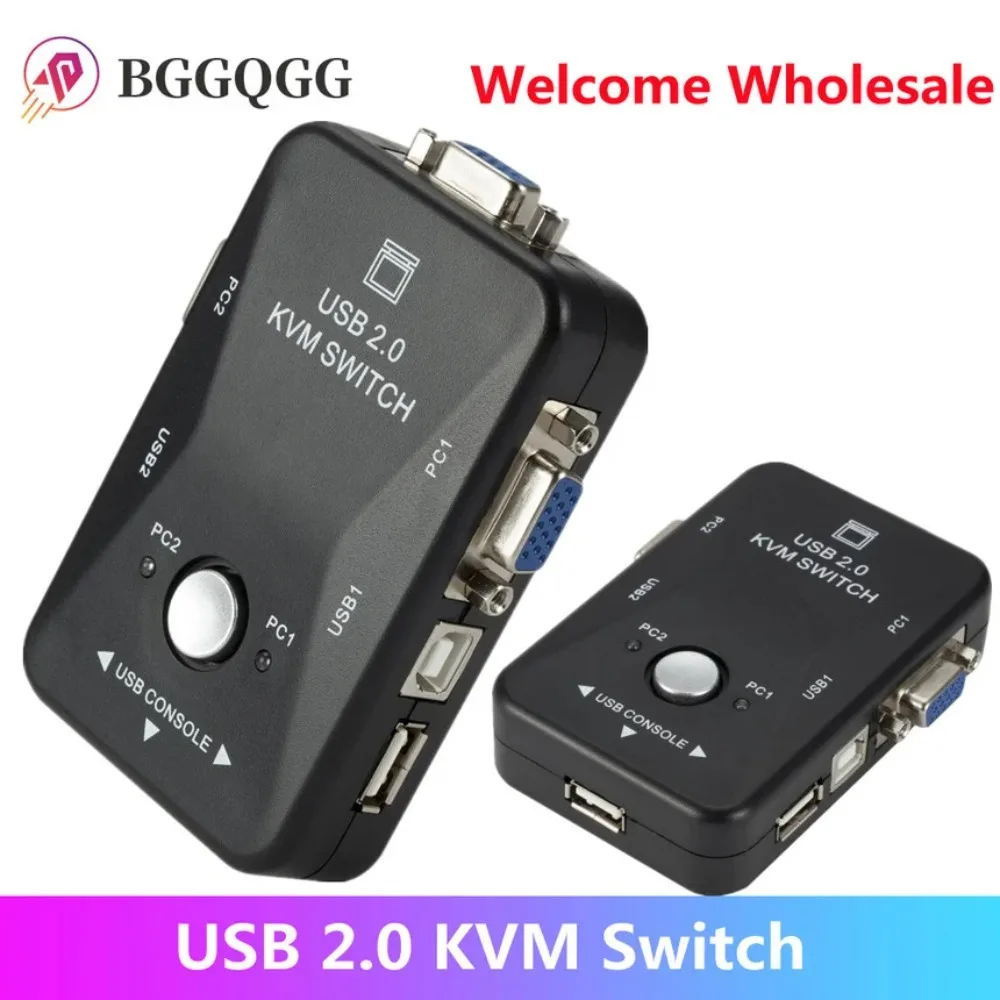 Bggqgg Usb Kvm Switch 2 Poort Vga Svga Switch Box Usb 2.0 Kvm Muis Switcher Toetsenbord 1920*1440 Vga Splitter Box Sharing Schakelaar