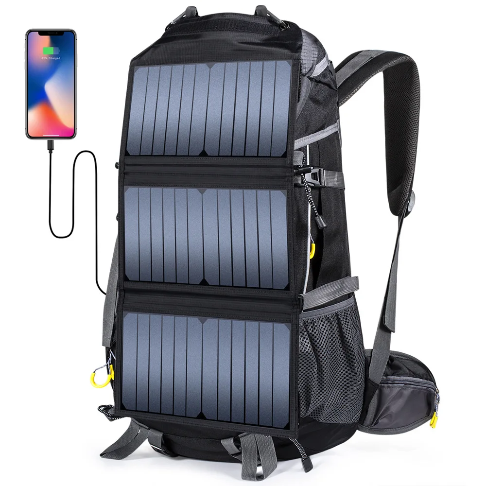 Customized wholesale fashionable low price 78L zipper solar panel bag solar charger travel camping backpack