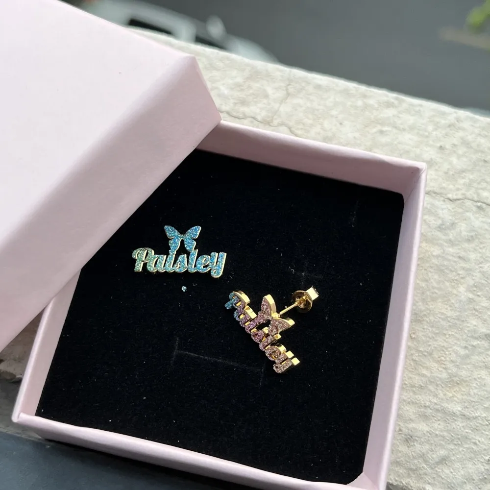 DUOYING Bling Custom Name Necklace Colorful Butterfly Earring Studs Stainless Steel Nameplate Chain Bracelet For Kids Jewelry