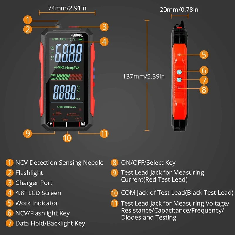DTA6 Smart Multimeter Digital Voltmeter, 6000 Counts Rechargeable Multi Tester with 4.8