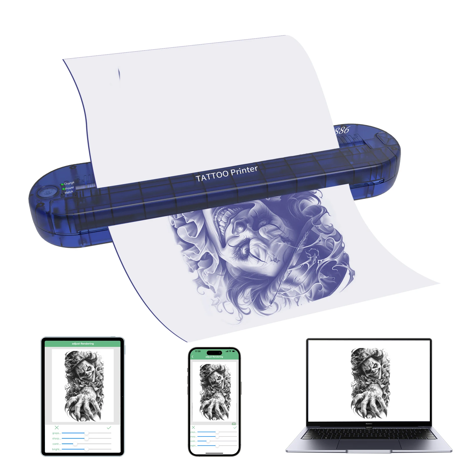 

YILONG Wireless Blue Tattoo Printer Tattoo Template Printer With 2000MAH Power Portable Tattoo Printer for PC and Phone