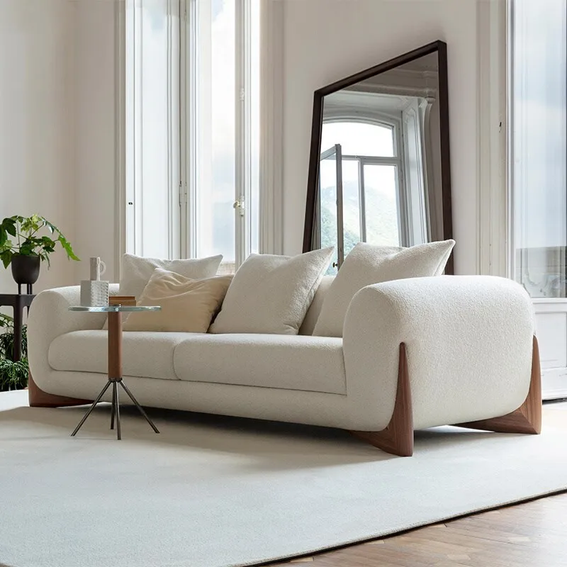 Domowa sofa z czarnego orzecha Ji Jifeng, designerska sofa z owczej wełny, mała sofa do salonu z tkaniny