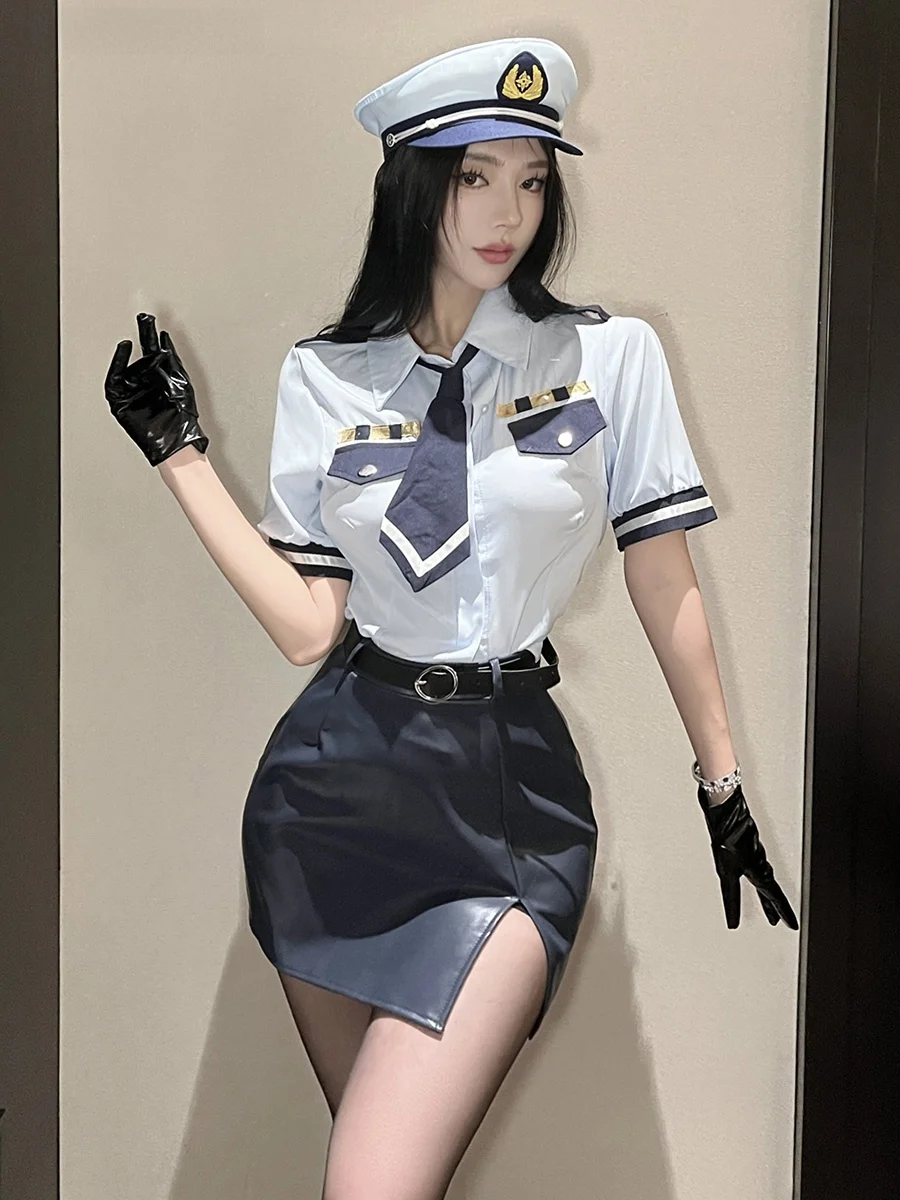 

Sexy Black Society Large Size Secretary Uniform Set Women's Police OL Air Stewardess Night Club Pure Desire Lady Uniform