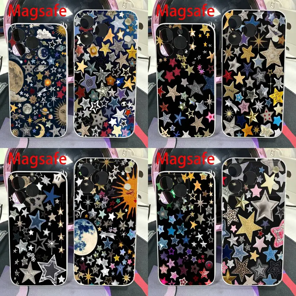 

Colorful Star Black Phone Case For iPhone 14,16,15,11,13,17,12,Air,Mini,Plus,E,Pro,Max Magnetic Magsafe Frosted Cover