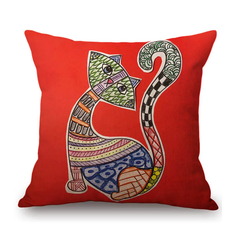 Red Cartoon Lovely Cat Home Decorative Cotton Linen Sofa Throw Pillow Case Car Chair Seat Cushion Cover Case