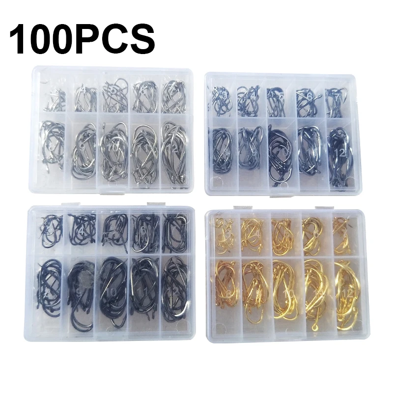 

100Pcs Fishing Hook Set High-Carbon Steel Barbed Fishhooks for Saltwater Freshwater Fishing Carp Hooks Sea Tackle Accessories