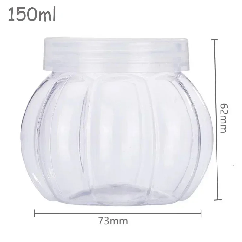 12Pcs 150ml Pumpkin Jar Transparent Plastic Jar With Lid Candy Cookies Grain Tea Seasoning Storage Container Kithchen Supplies