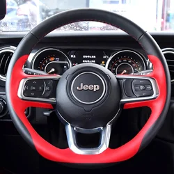 For Jeep Wrangler JL 2019-2024 Gladiator JT 2020-2024 Braid Non-slip Car Steering Wheel Cover DIY Genuine Leather Car Interior