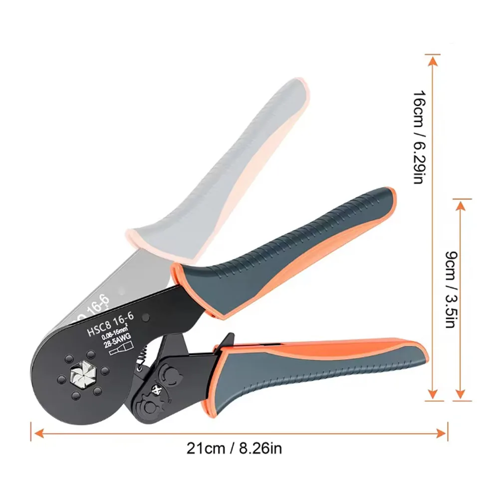 HSC8 16-6 Hexagonal Wire Ferrule Crimper Tool,Self-Adjustable Ratchat Crimping Pliers 0.08-16mm² for End-sleeves Terminals