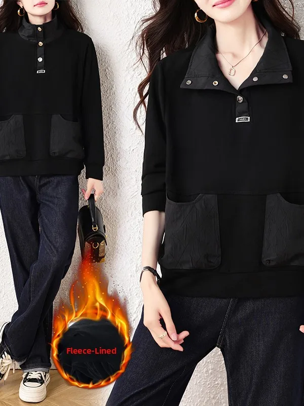 Authentic 2025 Autumn Winter Thiened Fce Lined Loose Fit Faionable Casual Hoodie Versatile Sle Women's Sweatirt