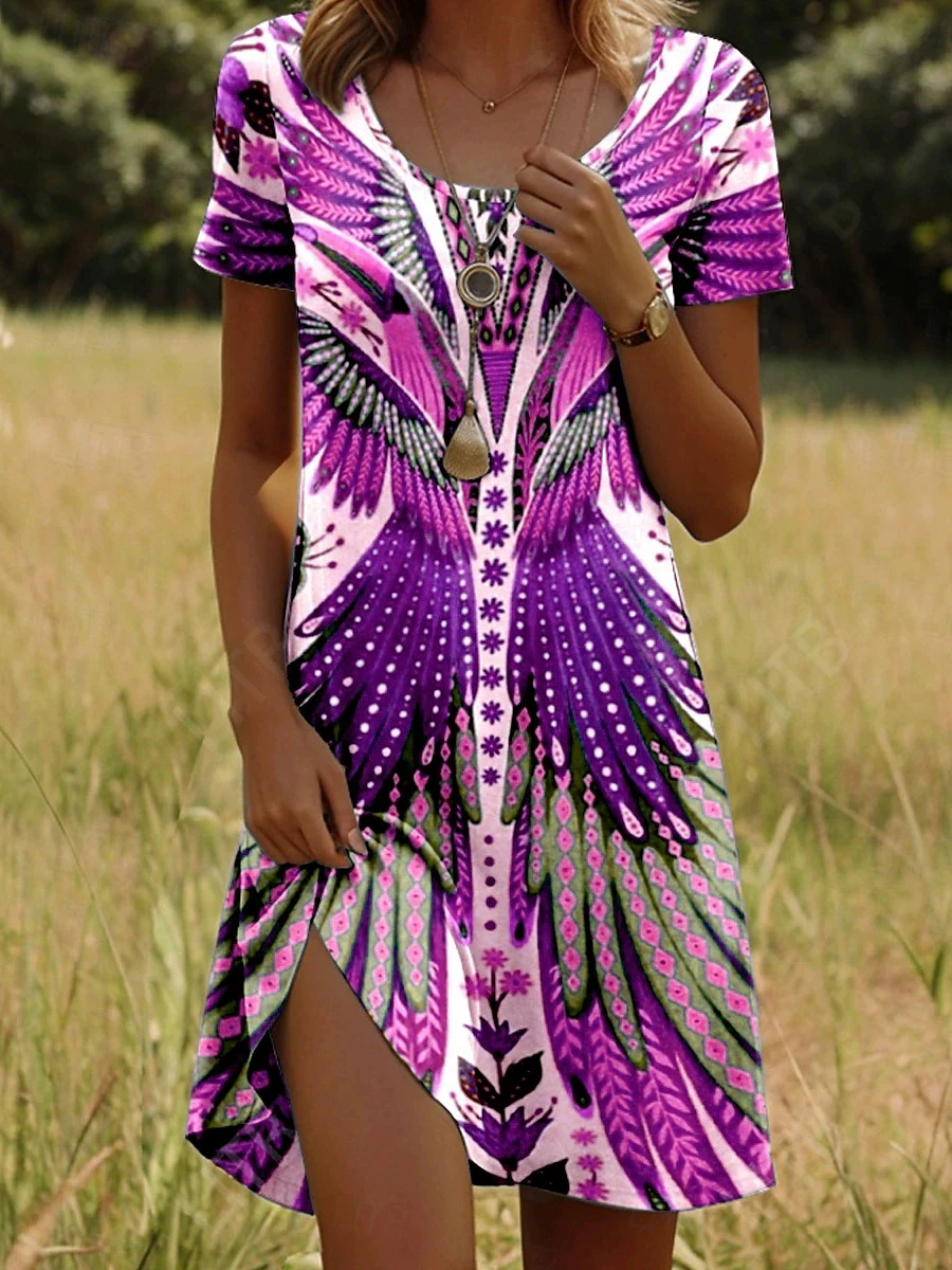 Retro Abstract Pattern Women Mini Dresses Summer Short Sleeve 3D Printed Street Female Casual Dress 3XL Plus Size Dress