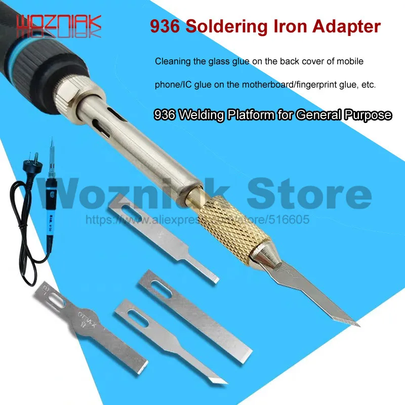 936 Electric Soldering Iron Conversion Copper Head CPU Delete glue Blade Fingerprint IC CHIP Repair Cutter Heating Knife Tip