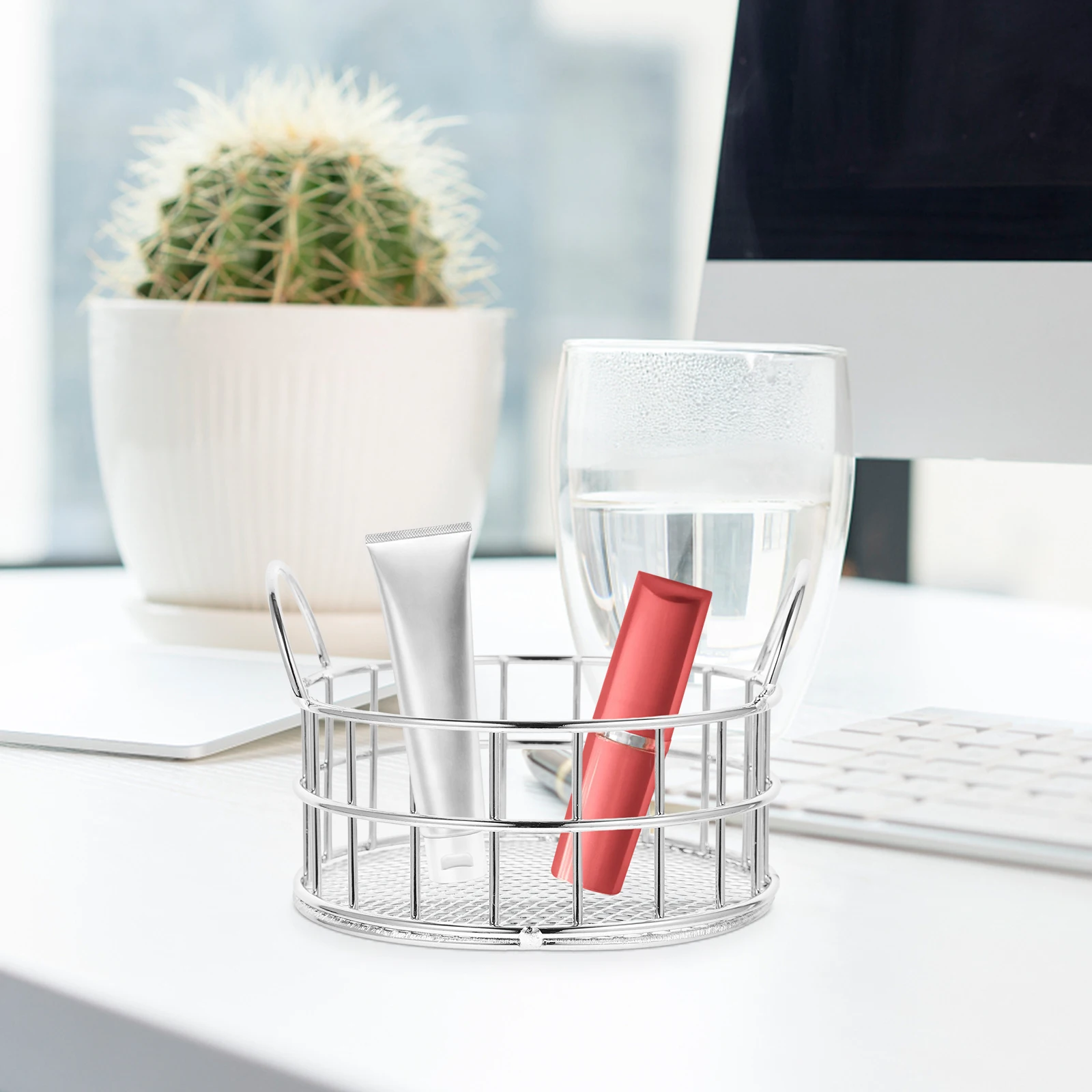 

Cat Ears Storage Basket Metal Mini Iron Art Holder Office Snack Fruit Container Desktop Organizer Home Decor Metal Pencil