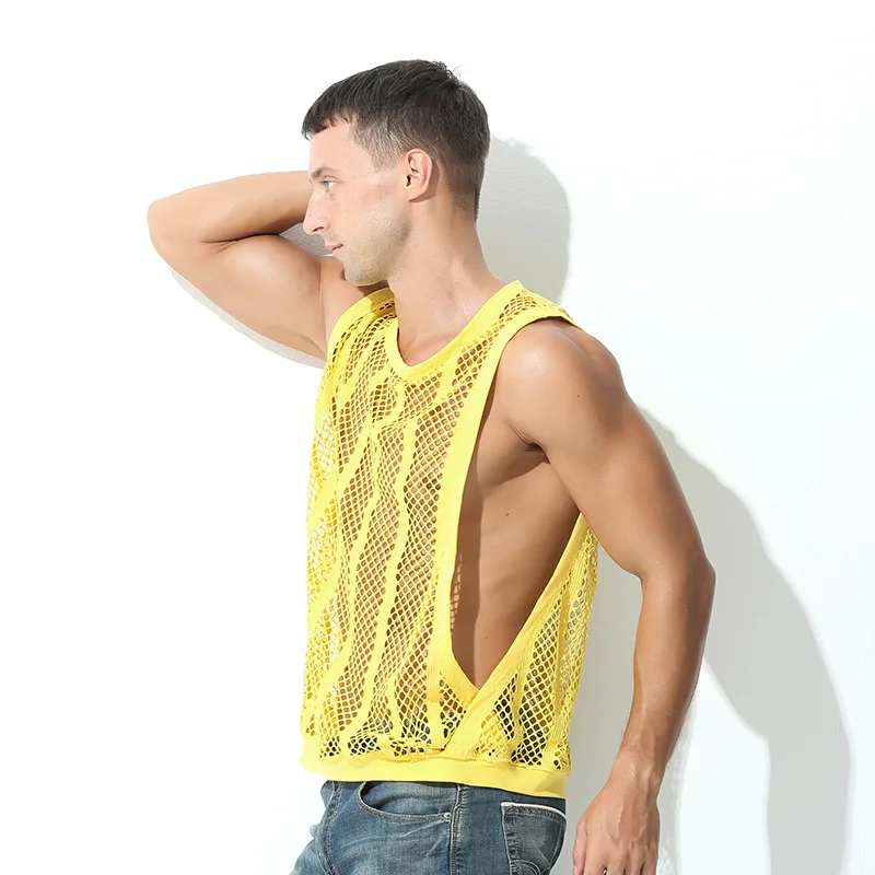 Mens Crochet Tank Tops Hollow Out See Through Knitted Sleeveless T-Shirts Muscle Summer Beach Hippie Shirts Coverups