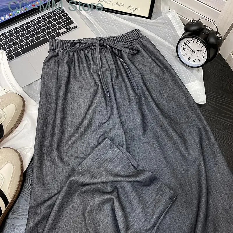 女性用ワイドレッグパンツ,ヴィンテージ,ハイウエスト,ドローストリング,バギー,カジュアル,フルレングス,ストレート,新品