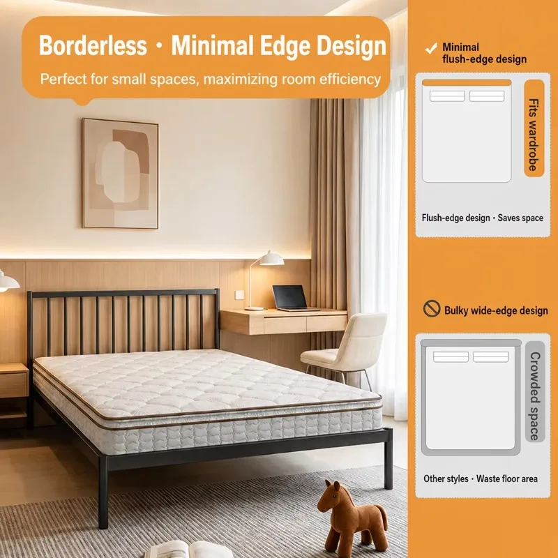 Anti-Squeak Metal Bed Frame with Headboard, Heavy Duty Steel Slats, Black Metal Bed Base for Adults Guest Room, Resistente