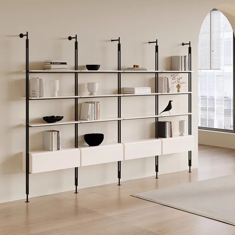 Storage rack simple multi-layer wrought iron wall storage rack solid wood