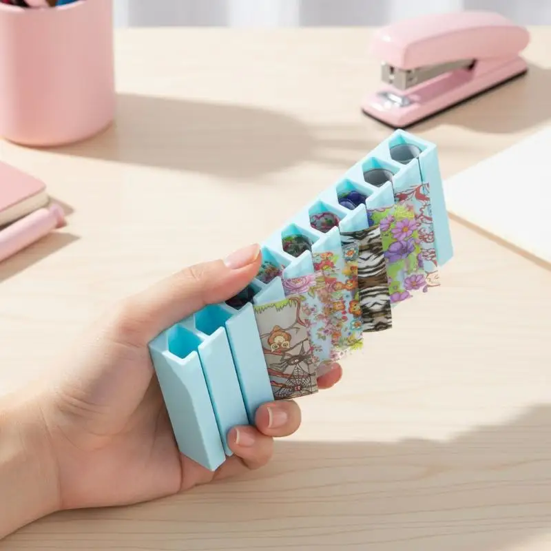1 Set 10 Grids Macaron Colored Transfer Paper Organizer Nail Foil Storage Box Foil Roll Holder Dustproof Manicure Supplies
