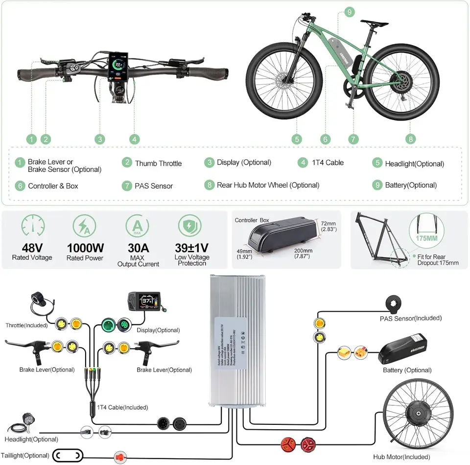 48V1000W Rear Hub Motor Kit - Snow Ebike Conversion Kit for 20"/26" Fat Tire Rear Wheel Bikes for Snow/Beach Bikes Electr image 4