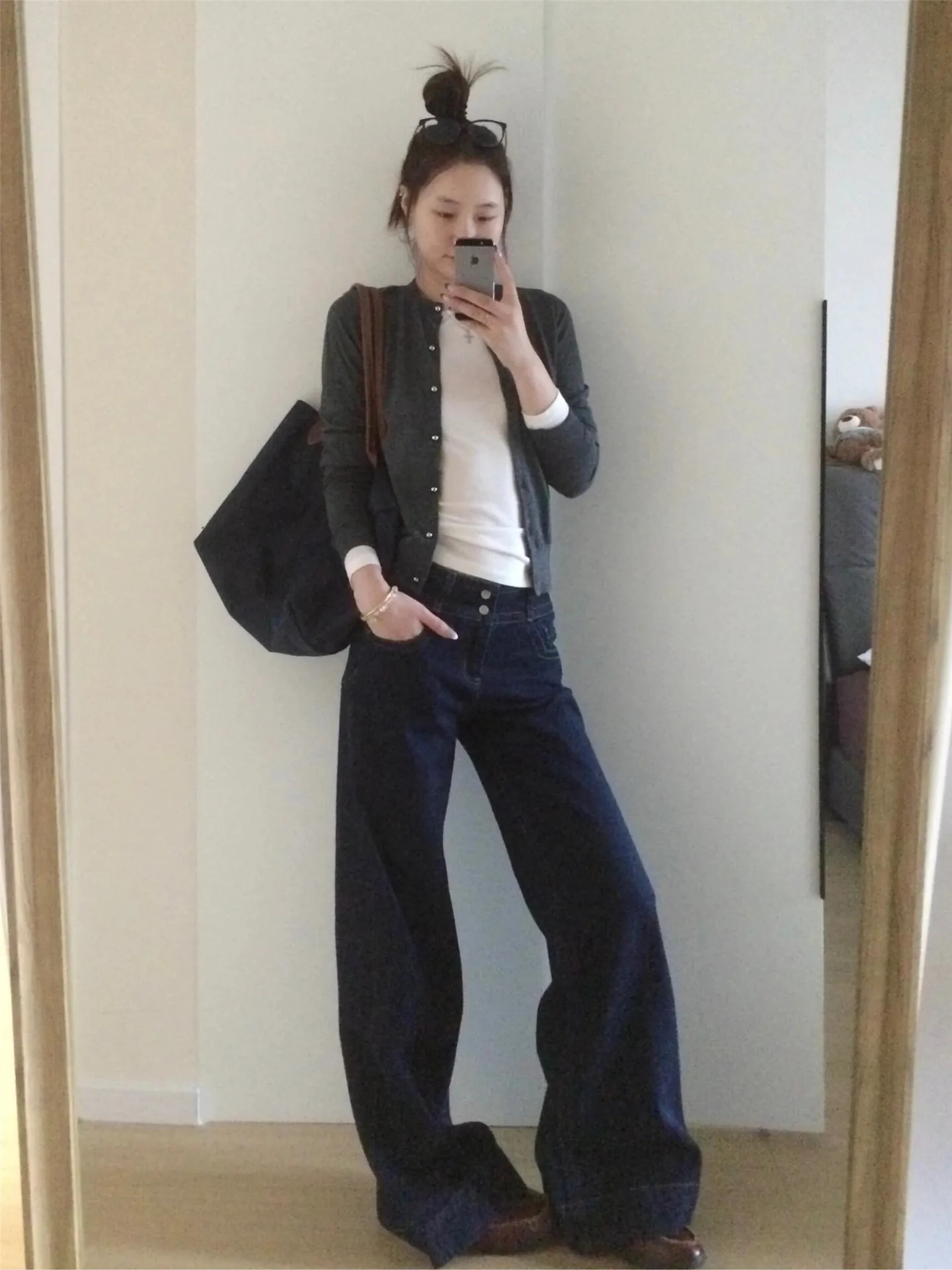 

Джинсы женские синие расклешенные с низкой посадкой, удлиненные, свободного кроя, винтажные, повседневные, из хлопкового денима, весна-осень