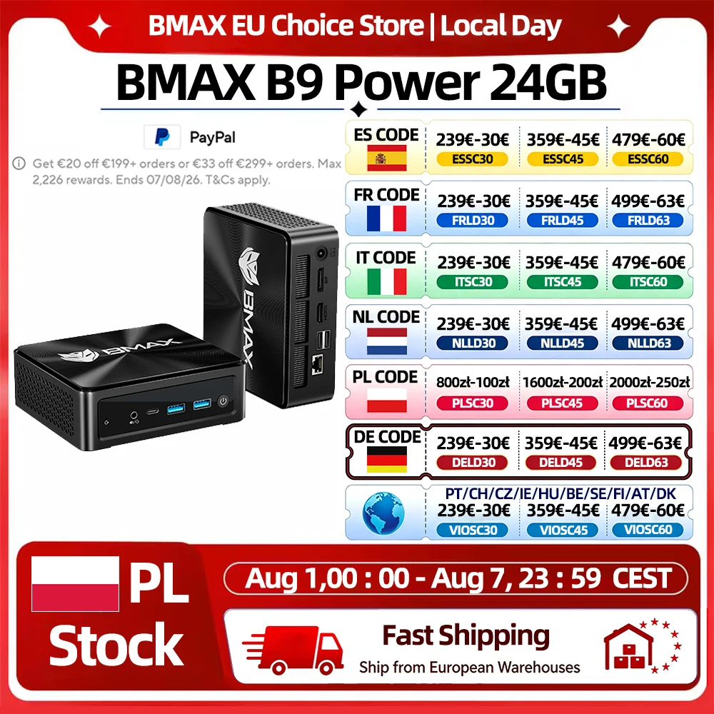 BMAX B9 Power Mini-PC Intel Core i9-12900H 14 Kerne Max. 5,0 GHz 24 GB RAM 1 TB SSD WiFi 6 Bluetooth HDMI USB DP