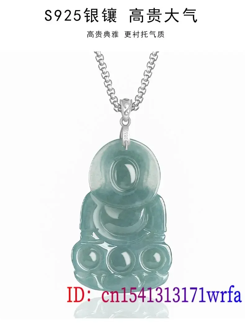 Niebieski jadeit Guanyin wisiorek naszyjnik prawdziwa biżuteria S925 naturalny srebrny prezent birmański Jade człowiek kamień Choker Vintage