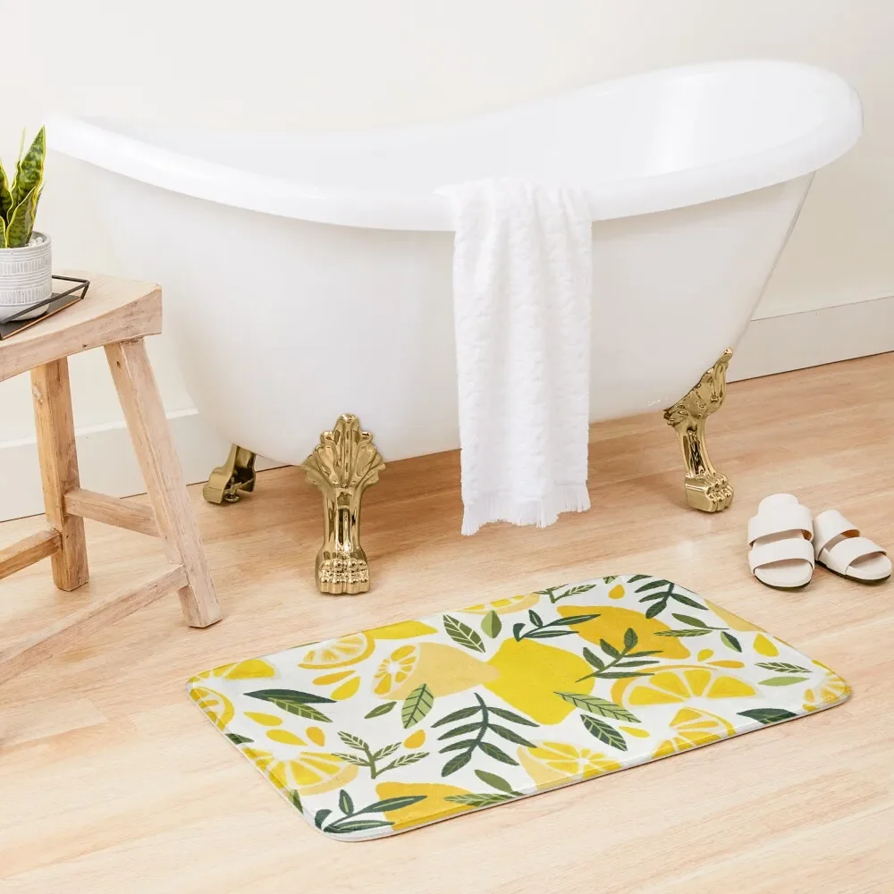 

Lemon Blooms on White Bath Mat Room Carpet Non-Slip Bathtub Floor Toilet Rugs Baths Mat