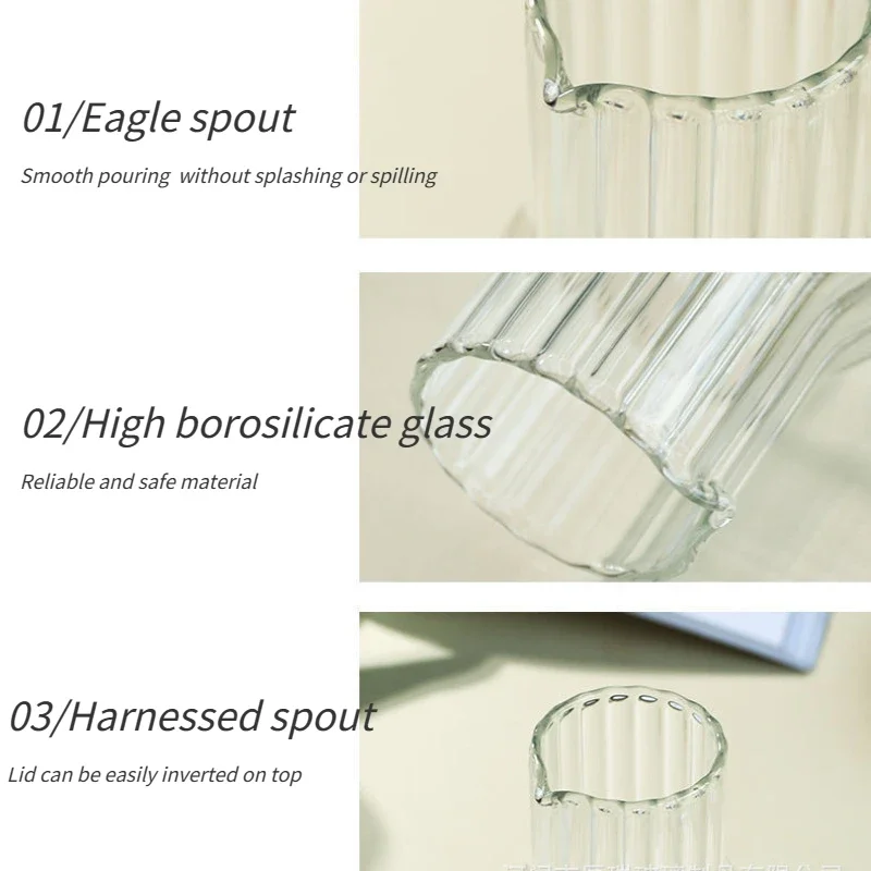 Transparent Water Carafe With Tumbler Cup Glass Water Bottle Sets Teacup Kitchen Pitcher Heat Resistant Milk Coffe Bottle Set