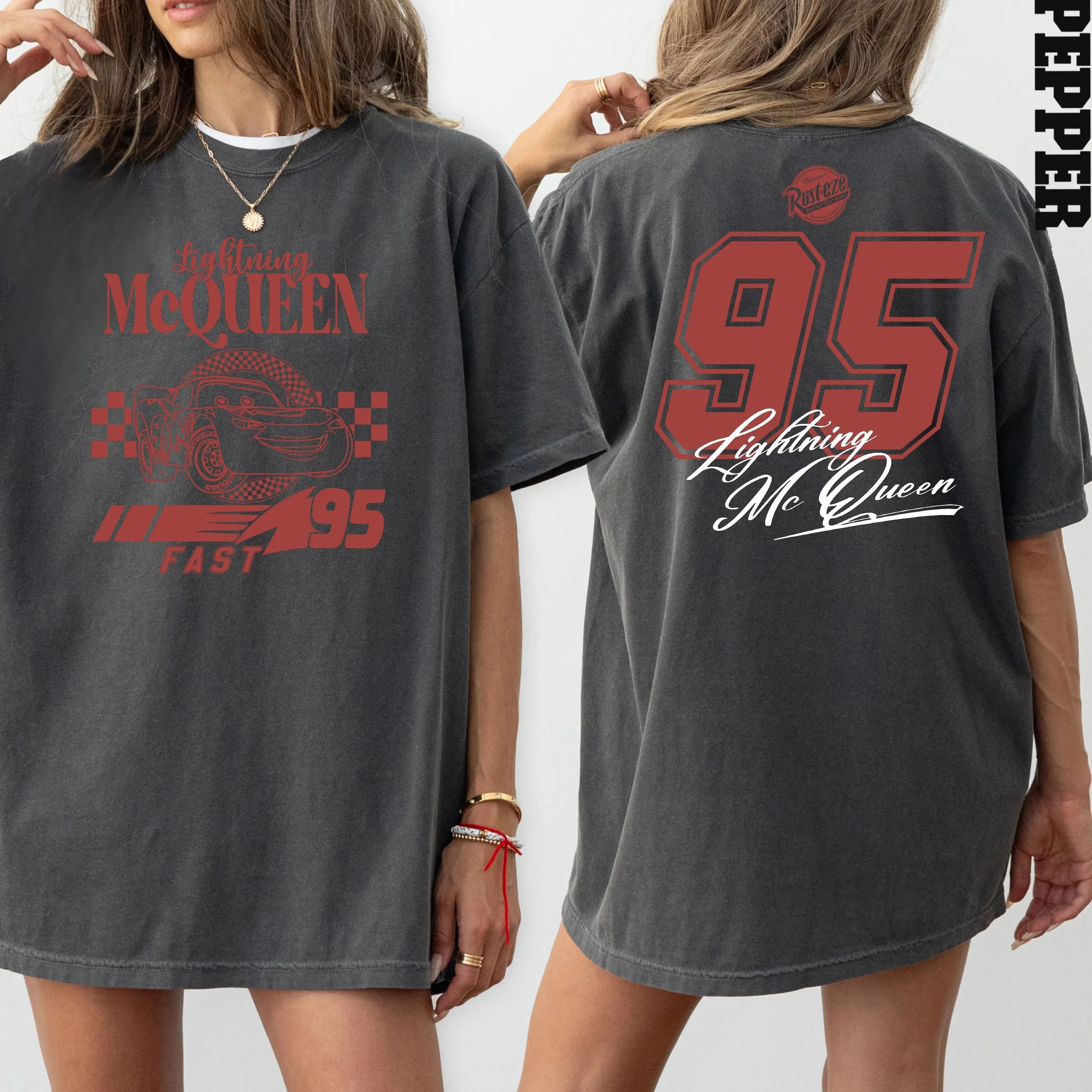 

Комфортные цвета ® Винтажная рубашка Lightning McQueen, двусторонняя футболка Disney Pixar Cars для мужчин и женщин, всесезонная