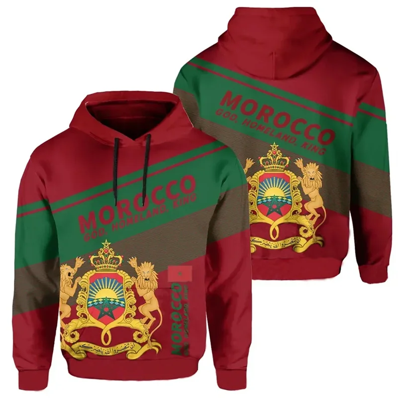 Moroccan Flag 3D Print Hoodie Men Kids Morocco National Emblem Graphic Pullover Sweatshirts Harajuku Sports Streetwear Tops Coat