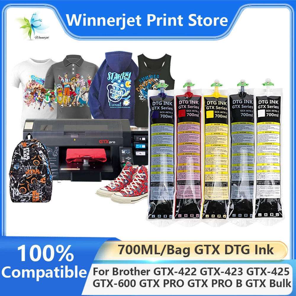 Winnerjet NEW 700ML/Bag DTG Textile Ink Bag With Chip For Brother GTX-422 GTX-423 GTX-425 GTX-600 GTX PRO GTX PRO B GTX Bulk